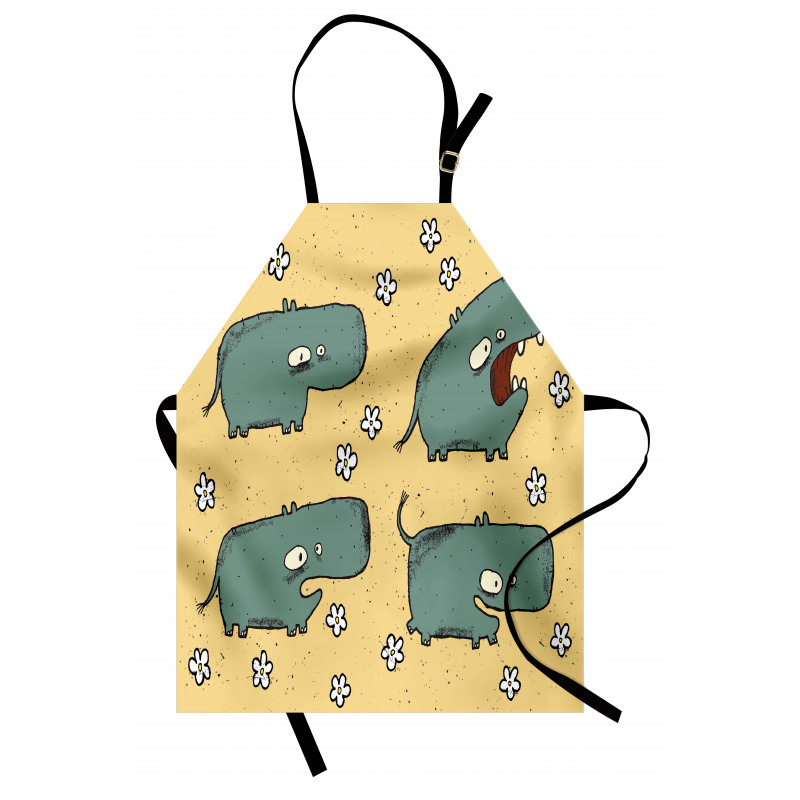 Comic Hippo Floral Grungy Apron