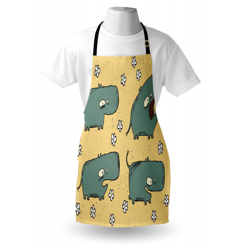 Comic Hippo Floral Grungy Apron