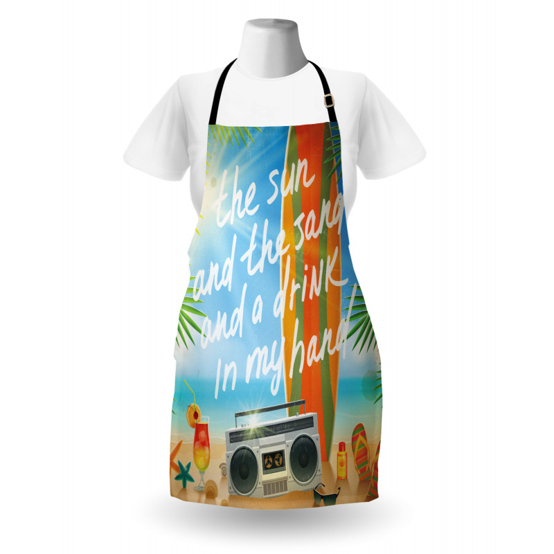 Tatil Mutfak Önlüğü Güneş Kum ve İçkim Elimde Yazılı Plaj Model