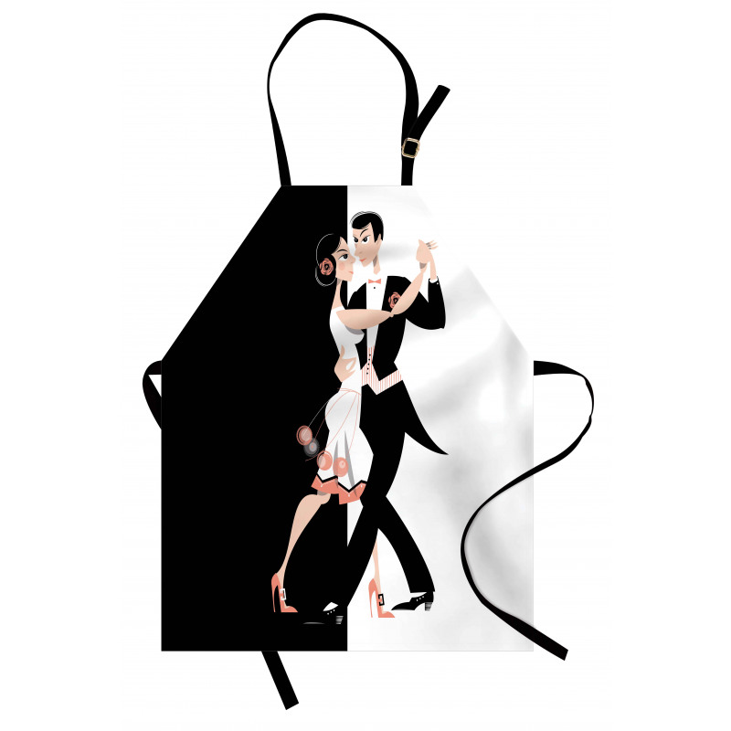 Retro Mutfak Önlüğü Romantik Dans Eden Adam ve Kadın Karikatür