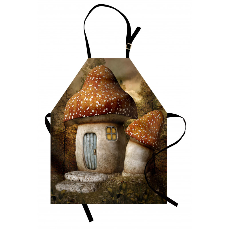 Mantar Ev Mutfak Önlüğü Animasyon Tarzında Şirinlerinki Gibi Bina