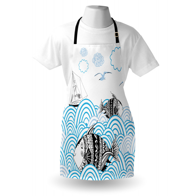 Sketch Boat and Animals Apron