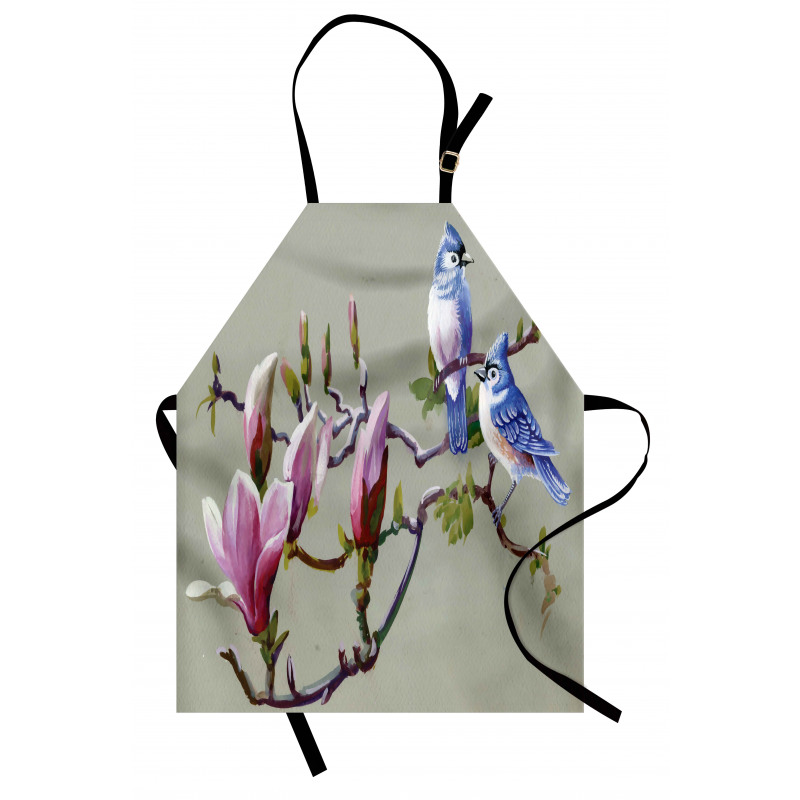 Çiçekli Mutfak Önlüğü Yapraklı Bitkilerin Dalları Sulu Boya Model