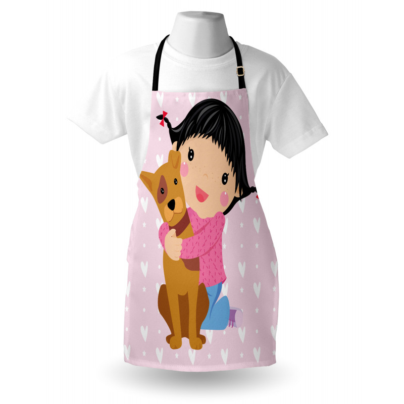 Sevgi Mutfak Önlüğü Köpeğini Seven Kız Çocuğunun Sevinci Modeli