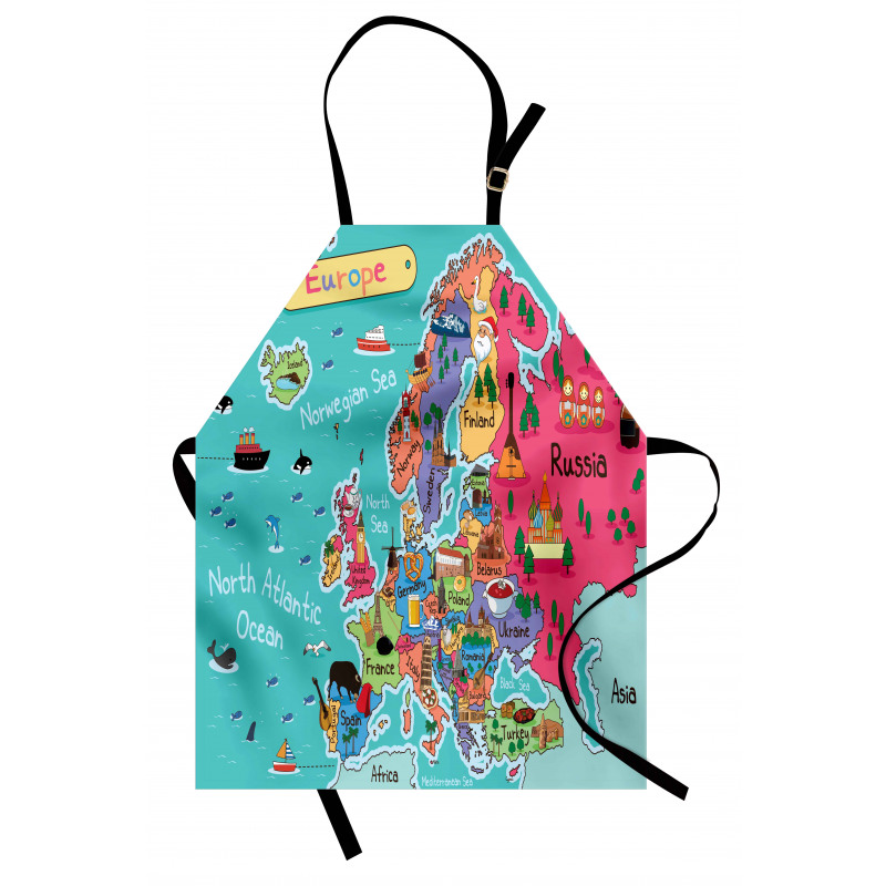 Cartoon Europe Map Landmark Apron