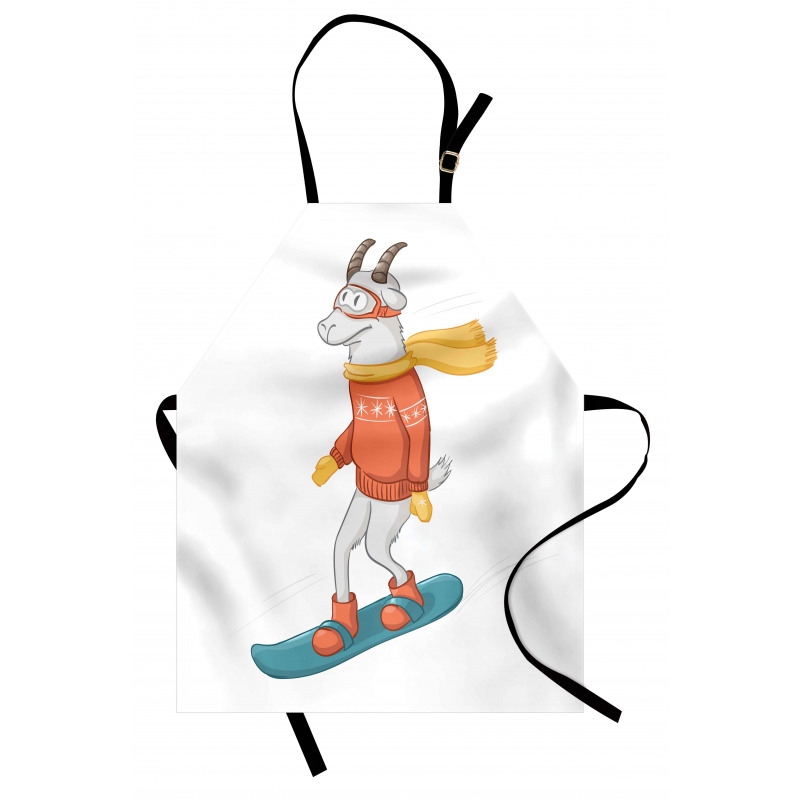 Cartoon Goat Snowboarding Apron