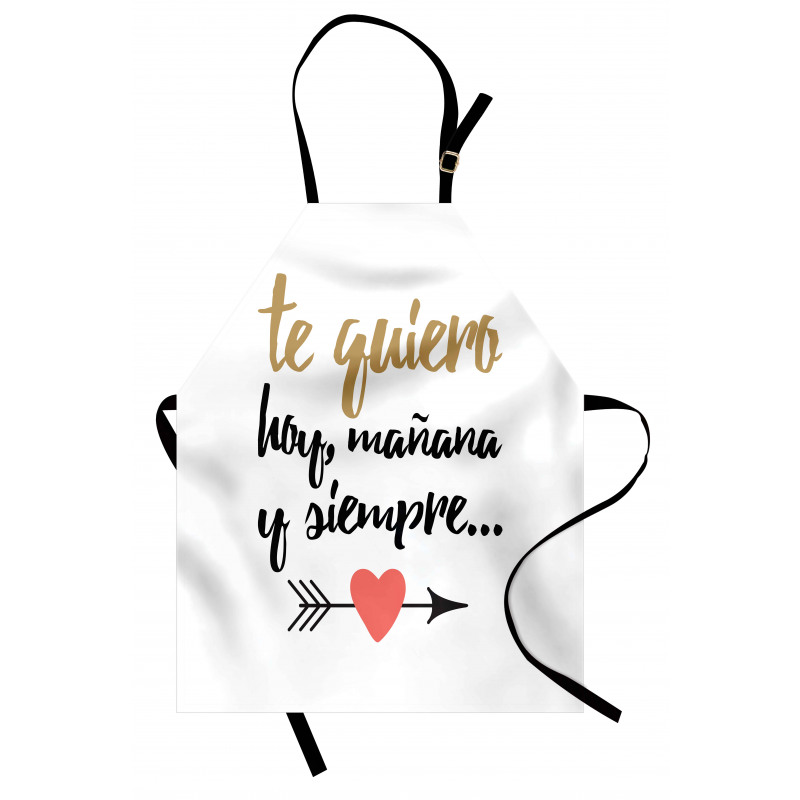 Mesaj Mutfak Önlüğü Tek Renk Zeminde İspanyolca Yazı ve Kalp
