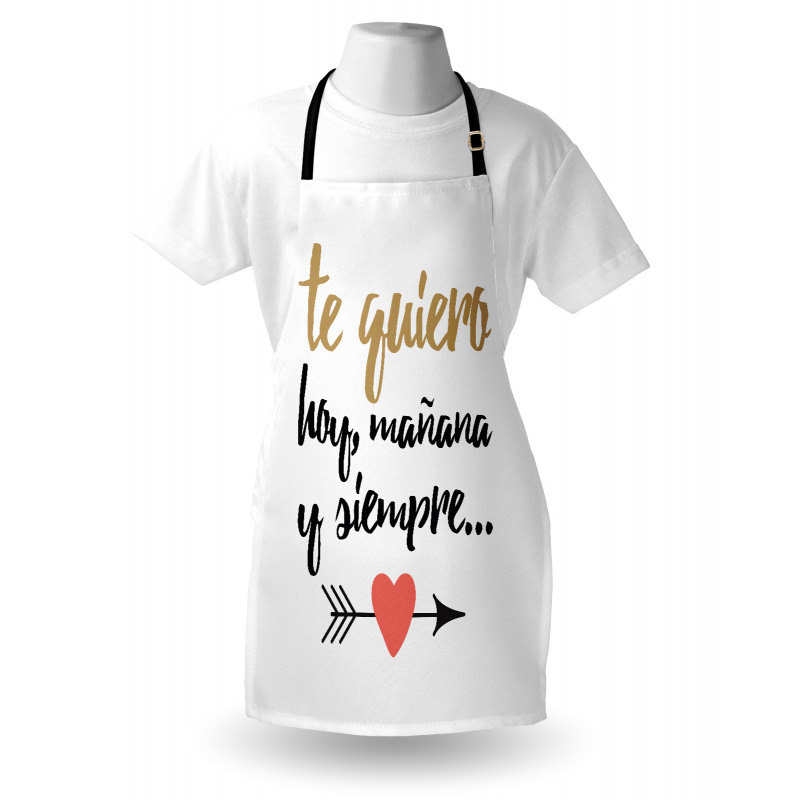 Mesaj Mutfak Önlüğü Tek Renk Zeminde İspanyolca Yazı ve Kalp