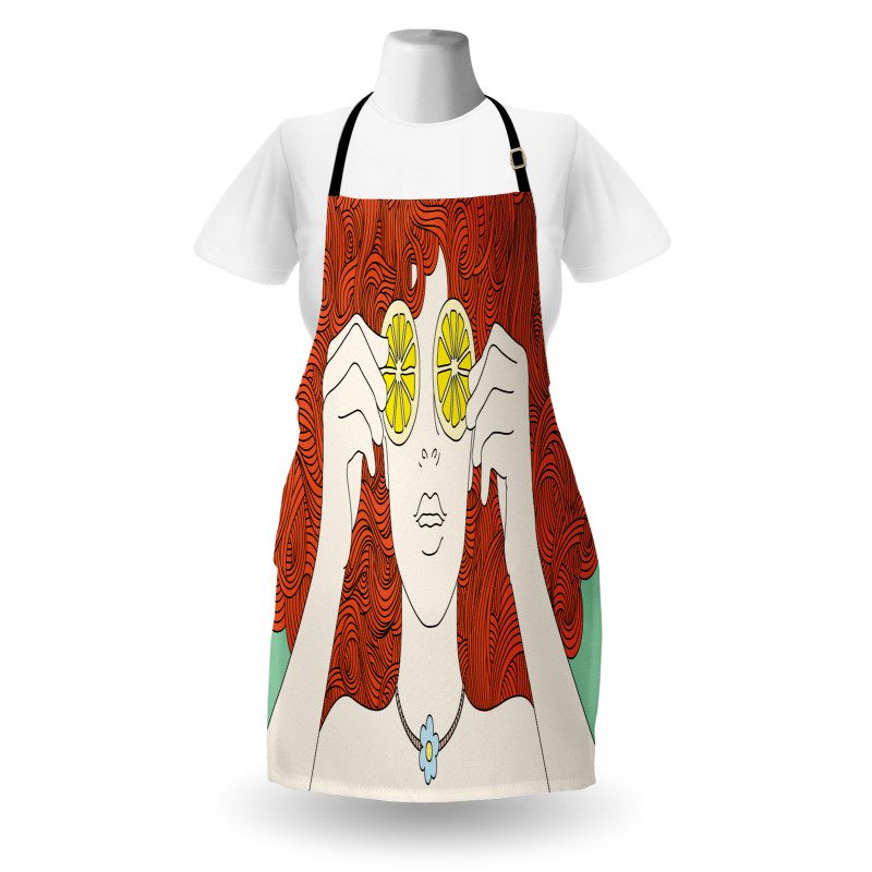 Curly Ginger Hair Girl Lemon Apron