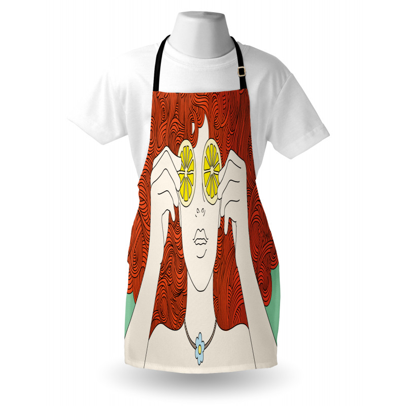 Curly Ginger Hair Girl Lemon Apron