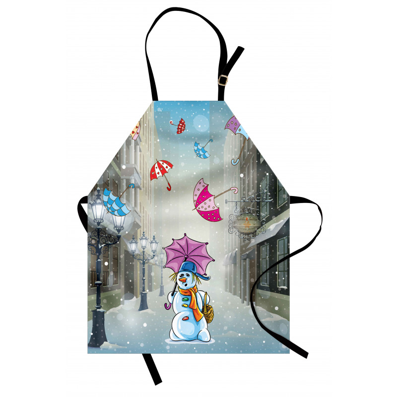 Cartoon Snowman and Umbrella Apron