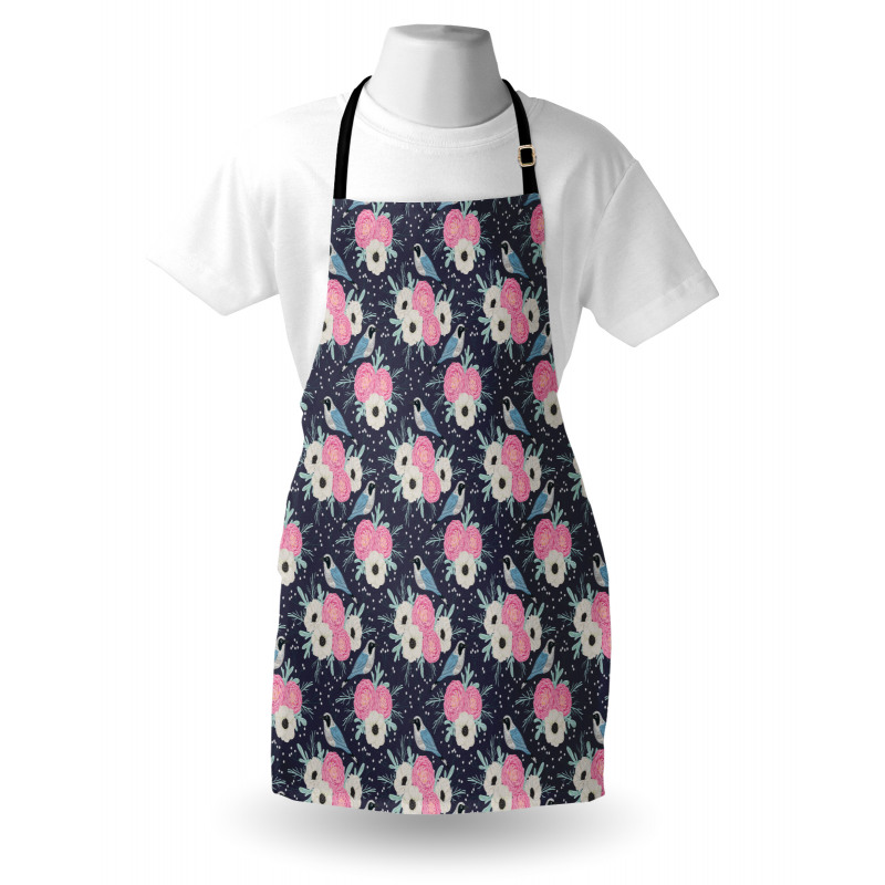 Winter Flowers Birds Apron