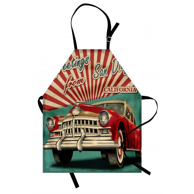 Greetings Words Retro Car Apron