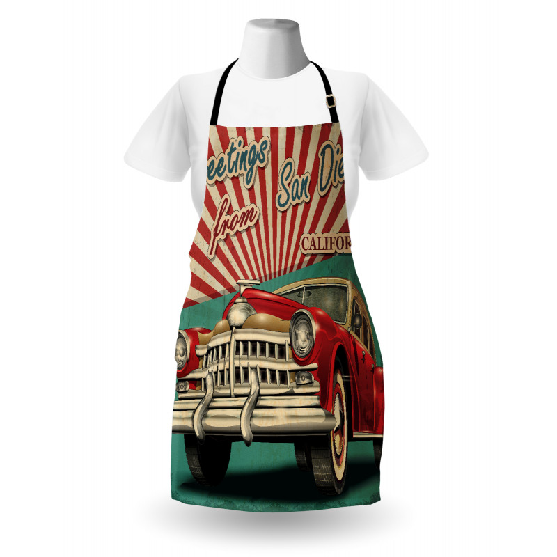 Greetings Words Retro Car Apron