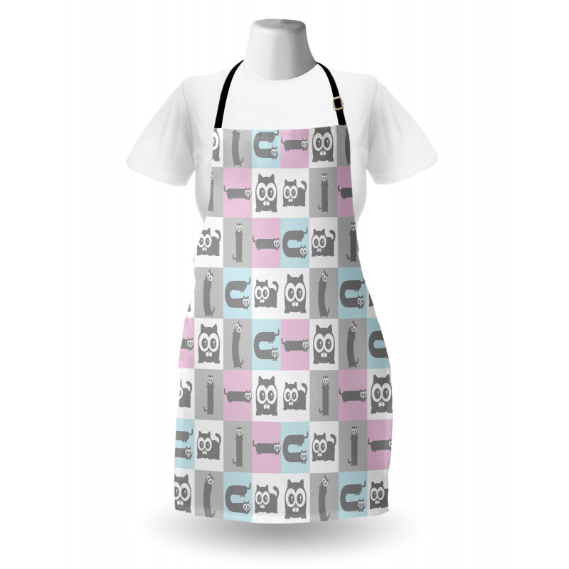 Pastel Checkered Funny Animal Apron