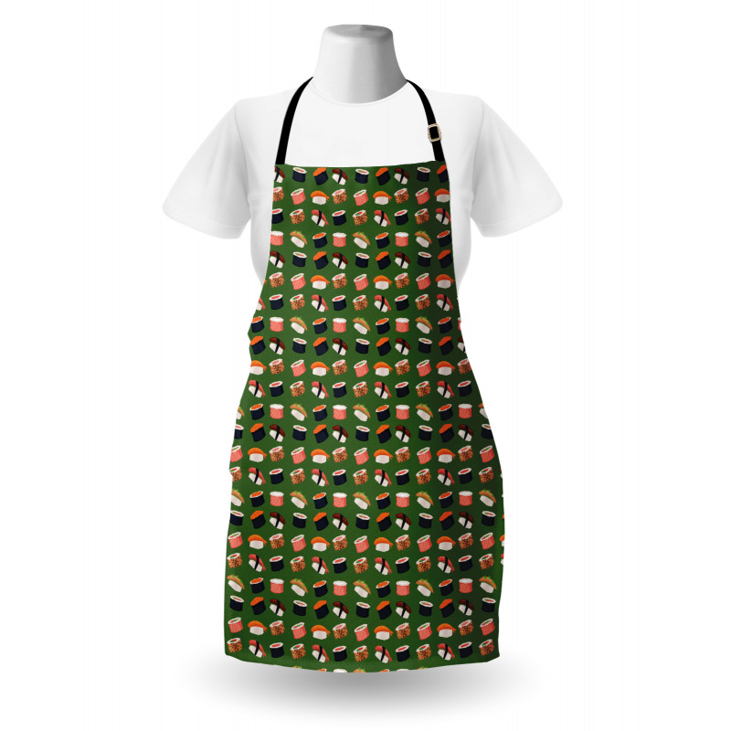 Seafood Rolls on Green Shade Apron