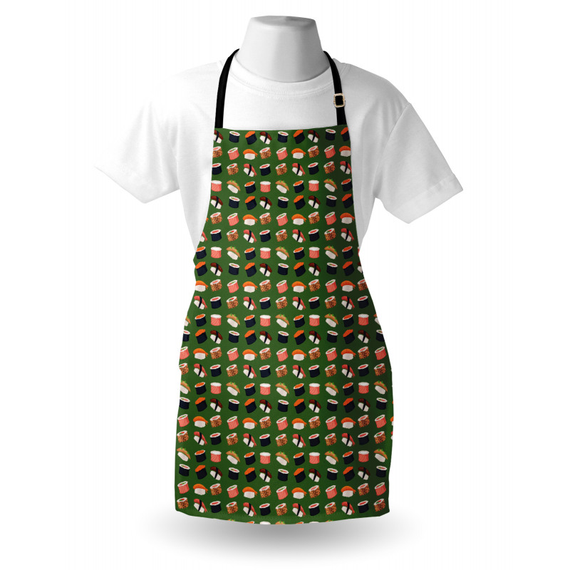 Seafood Rolls on Green Shade Apron