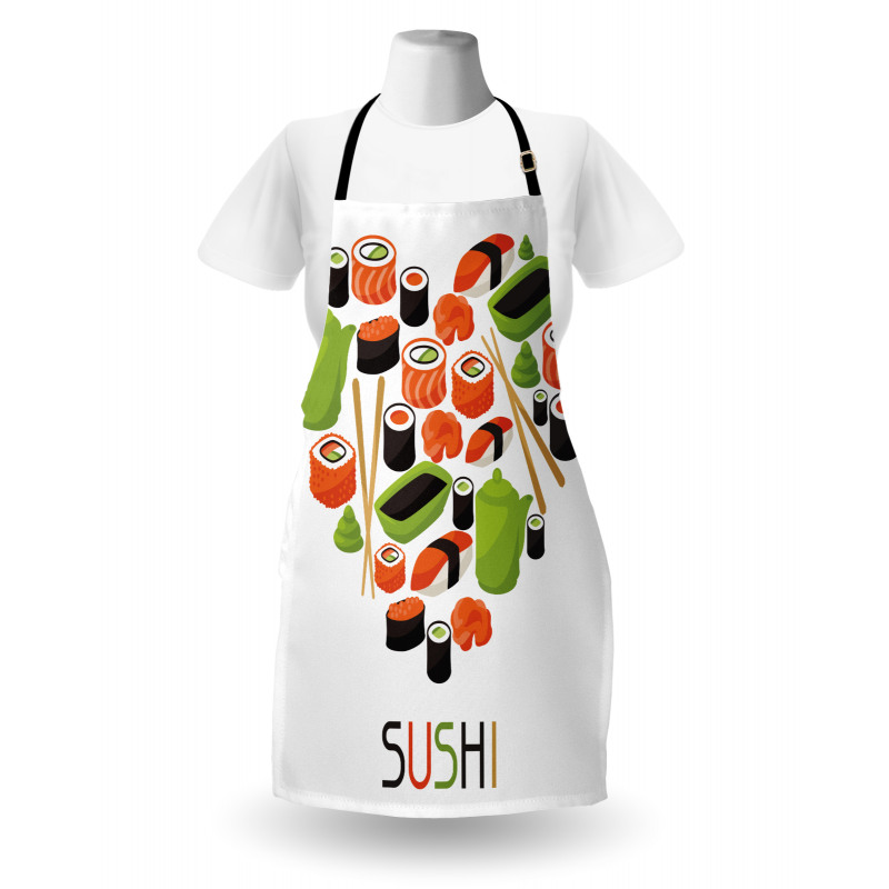 Yemek Mutfak Önlüğü Sushi Sever Kişiler için Kalpli İllüstrasyon