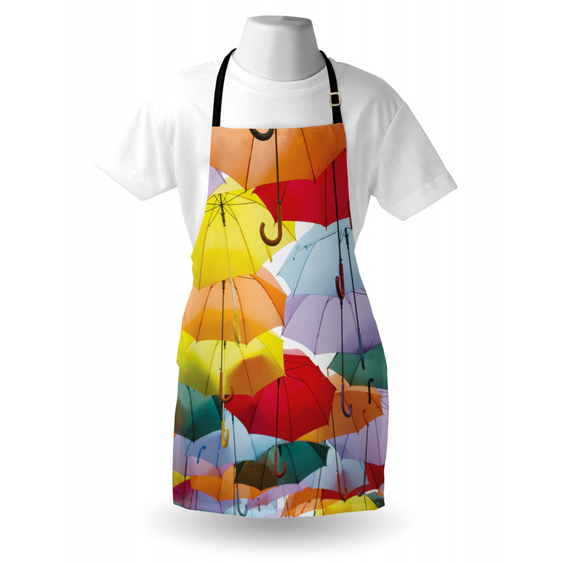 Gökyüzü Mutfak Önlüğü Rengarenk Şemsiyeler Desenli
