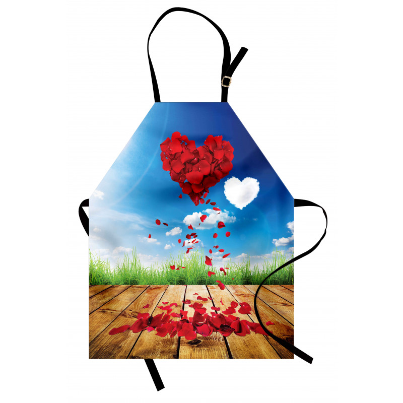 Çiçekli Mutfak Önlüğü Kırmızı Kalp Çiçek Desenli