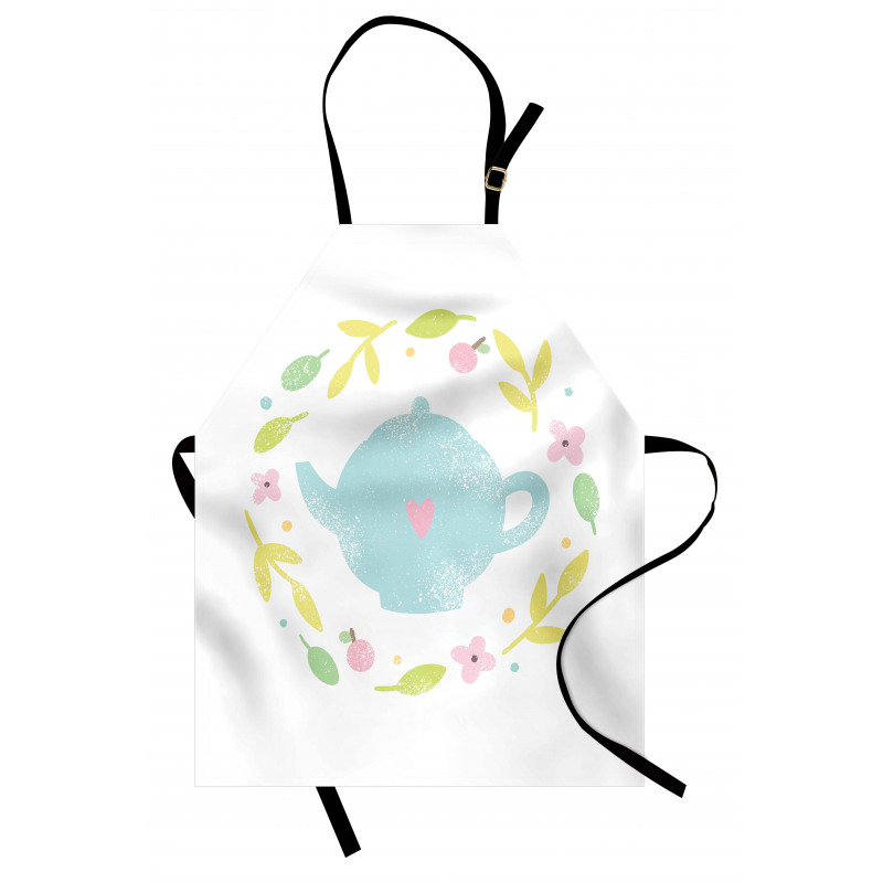 Grungy Teapot Floral Wreath Apron