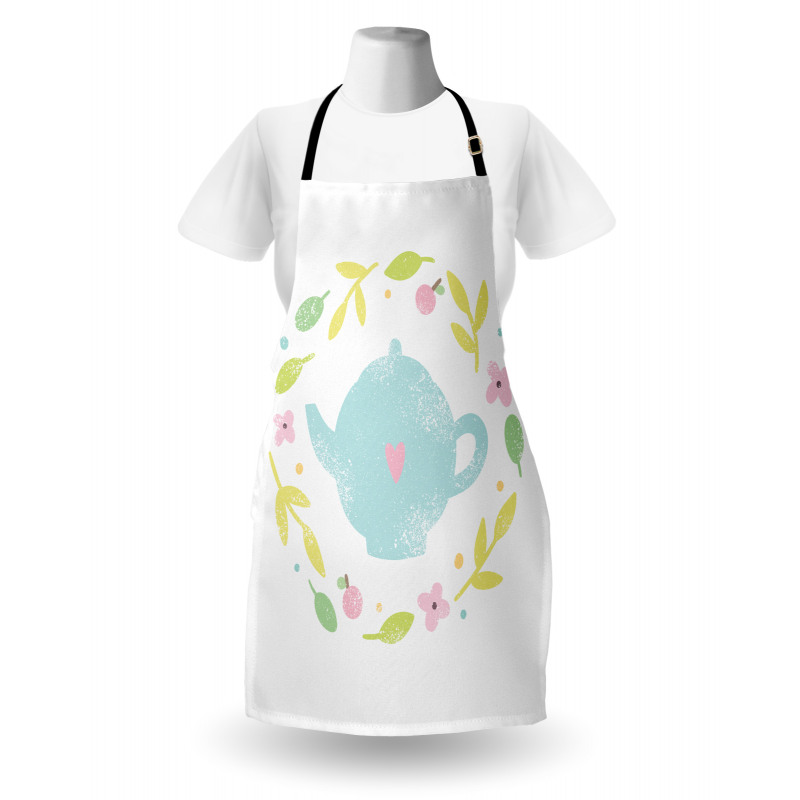 Grungy Teapot Floral Wreath Apron