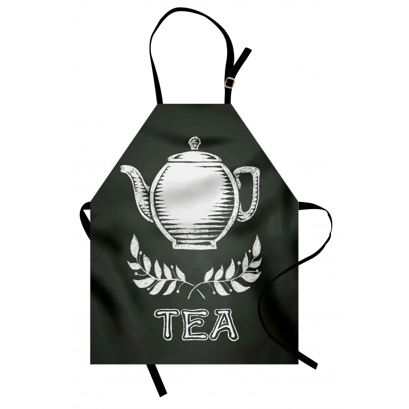 Çay Mutfak Önlüğü Kara Kalem Çizimli Yazılı Çaydanlık Görseli
