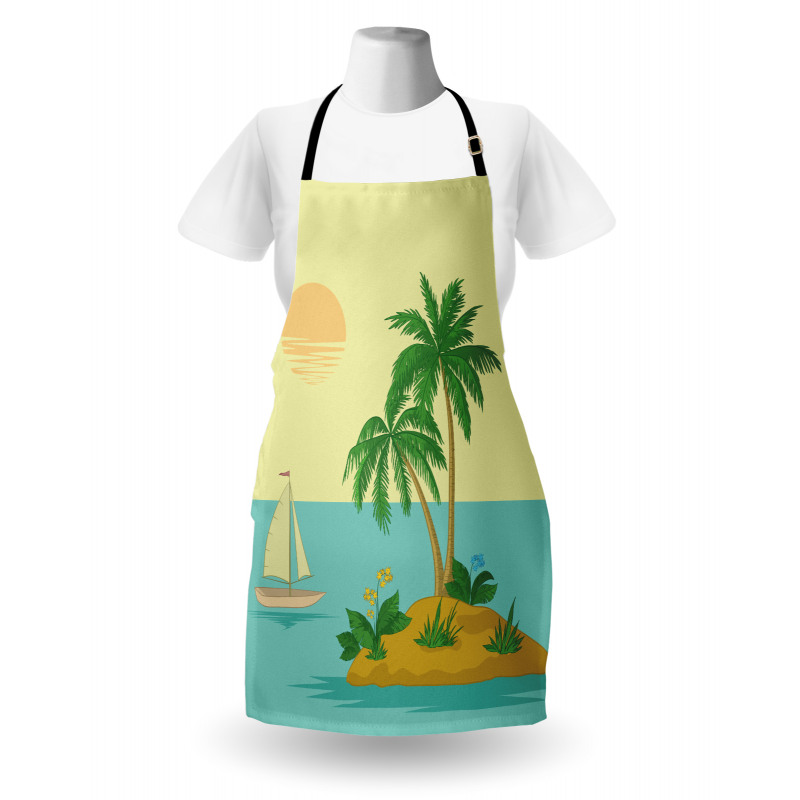 Tropical Palm Tree and Boat Apron