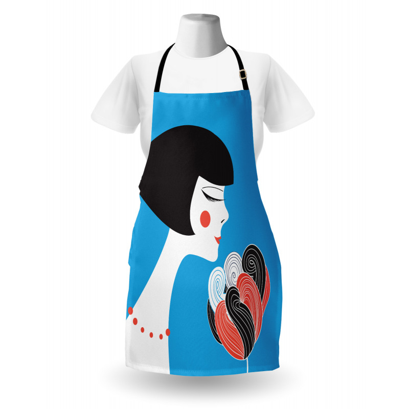 Girl with a Flower on Blue Apron