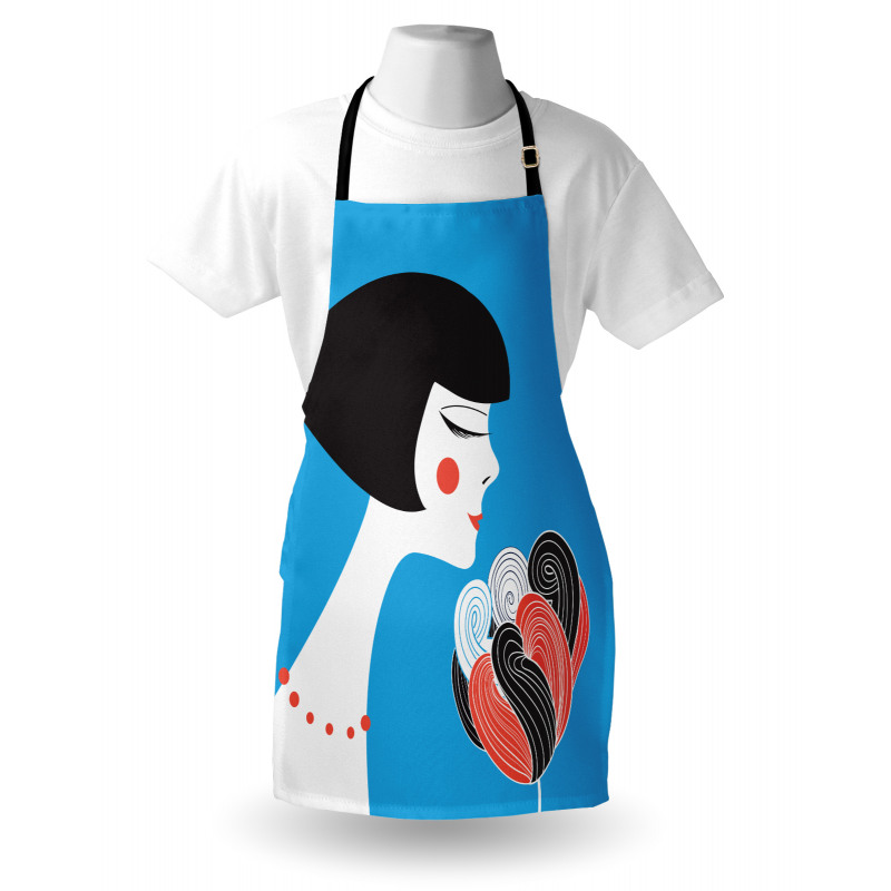 Girl with a Flower on Blue Apron