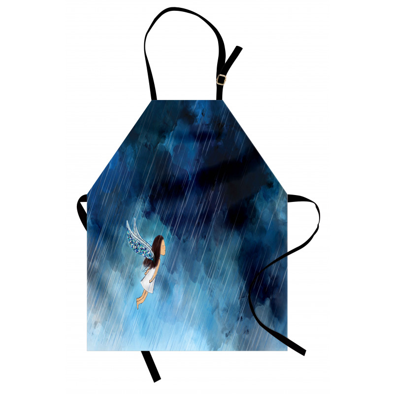 Flying Girl Rainy Sky Apron