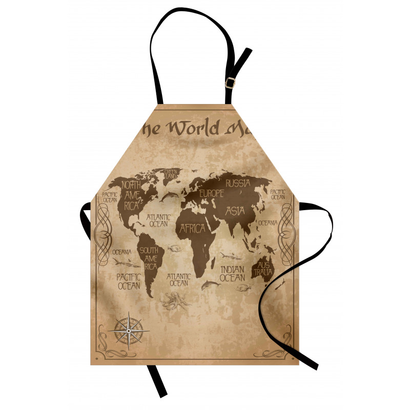 Haritalar Mutfak Önlüğü Nostaljik Dünya Haritası Desenli