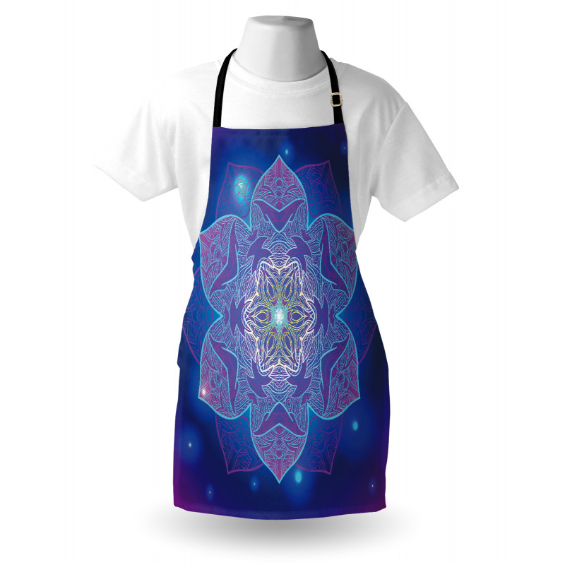 Neon Renkler Mutfak Önlüğü Mavi ve Mor Mandala Çiçeği Desenli