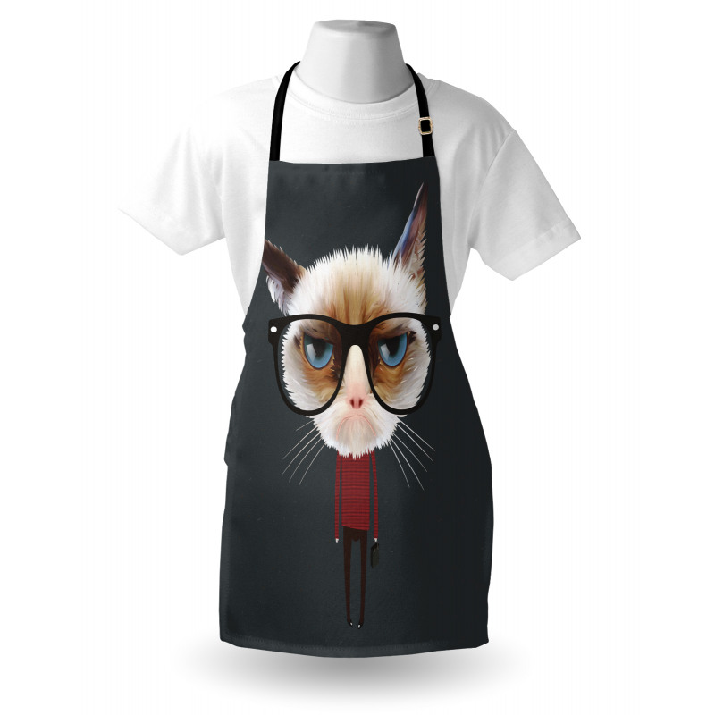 Hipster Feline with Giant Head Apron