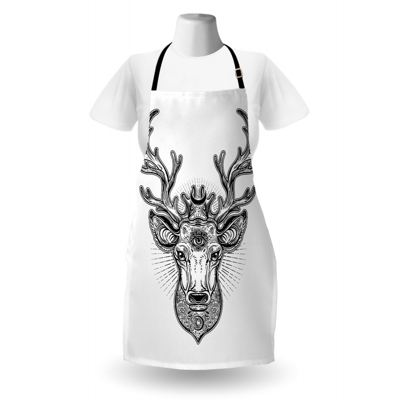 Ornate Deer Head Moon Antlers Apron