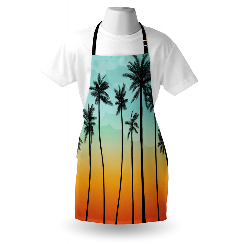Gökyüzü Mutfak Önlüğü Gün Batımında Gerçekçi Palmiye Ağacı Çizimi