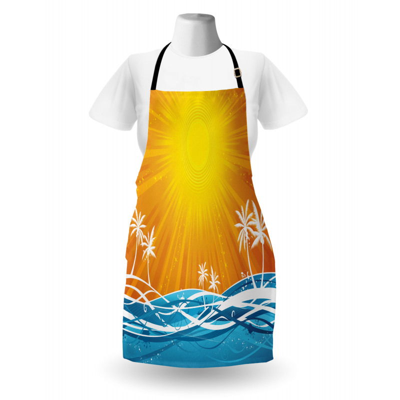 Wavy Ocean Palm Trees Lines Apron