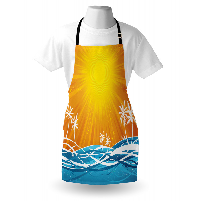 Wavy Ocean Palm Trees Lines Apron