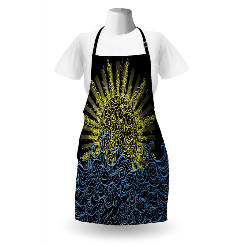 Wavy Ocean Summer Sky Motif Apron