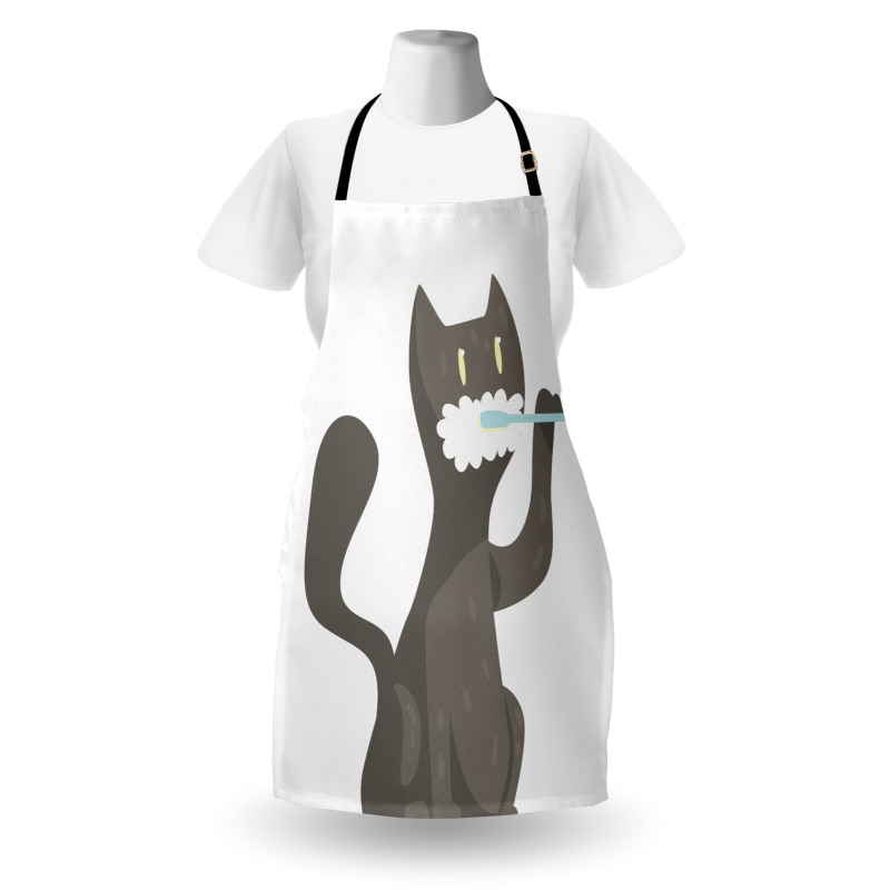 Pet Feline Brushing Teeth Motif Apron