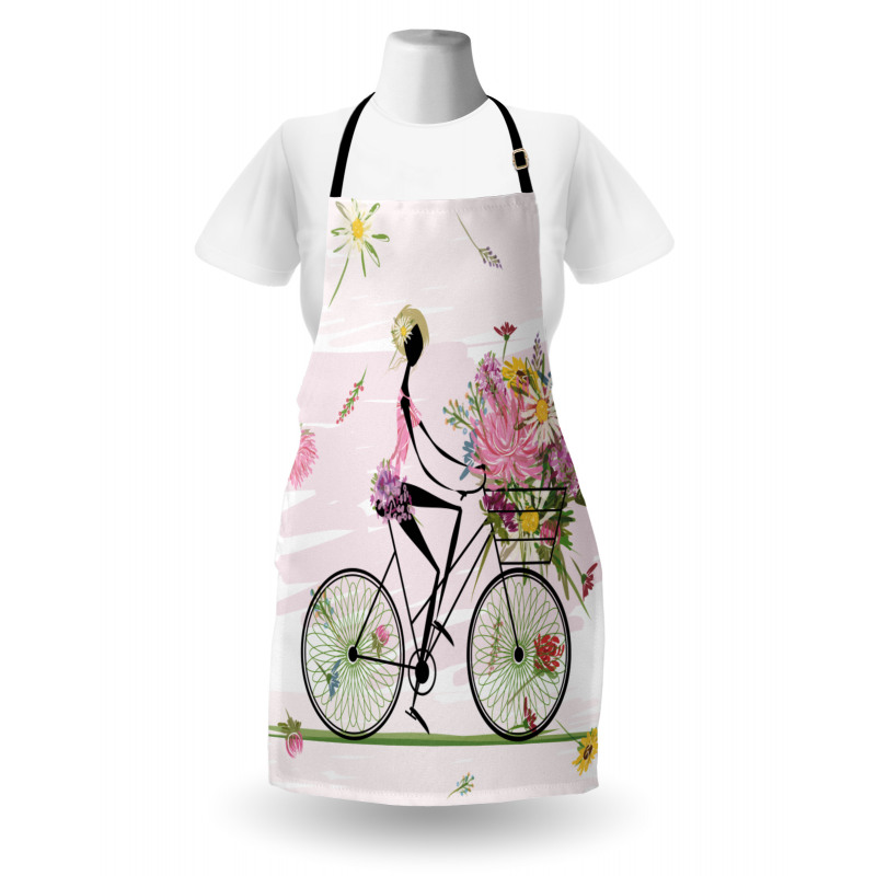 Girl Riding Bike Flowers Apron