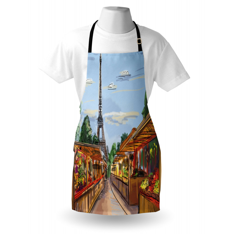 Colorful Sketch Street Eiffel Apron