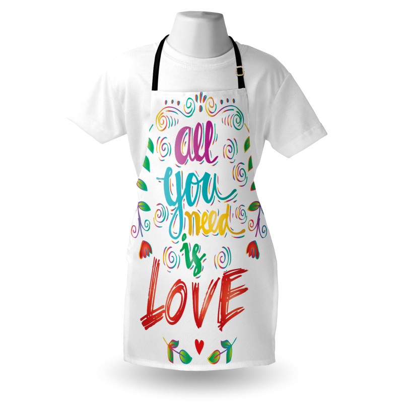 Aşk Mutfak Önlüğü Şirin Yapraklı Çiçek Çerçeveli İngilizce Yazı