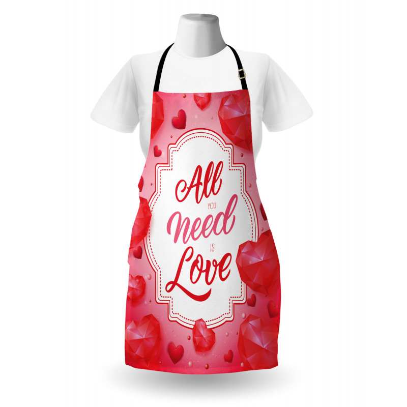 Romantik Mutfak Önlüğü Kalp Şeklinde Elmaslar ile İngilizce Yazı