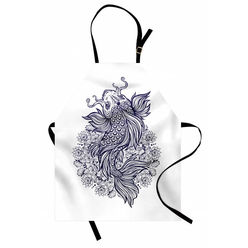 Koi Carp in Dark Blue Tone Apron