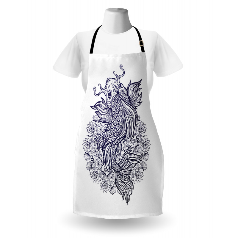 Koi Carp in Dark Blue Tone Apron