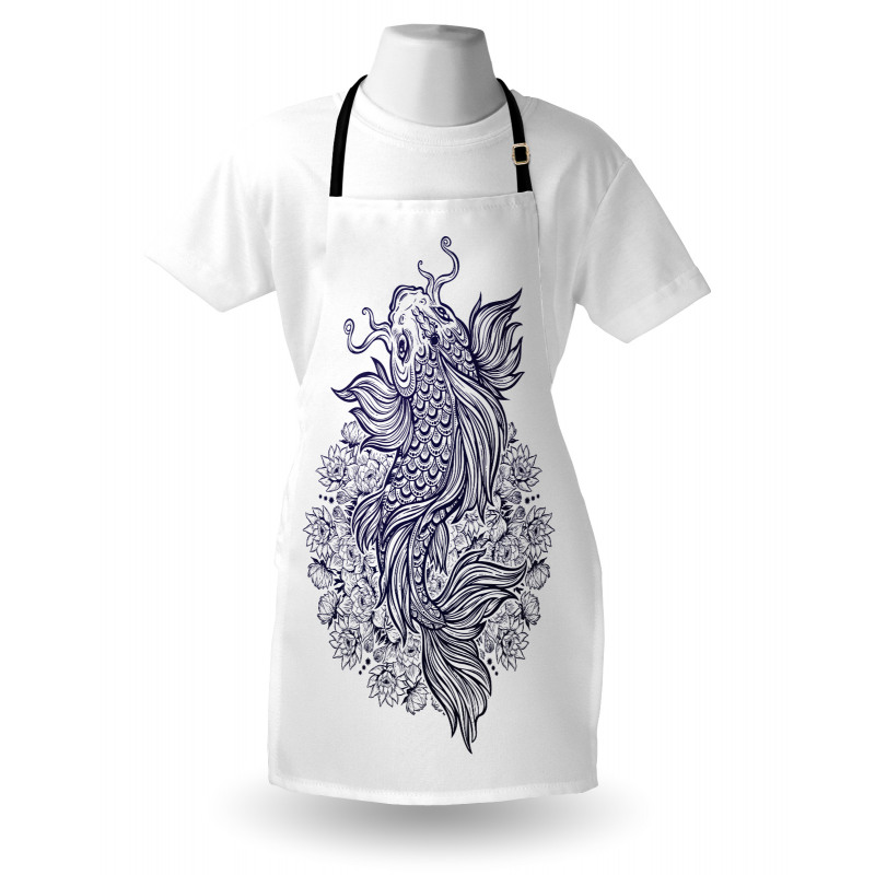 Koi Carp in Dark Blue Tone Apron