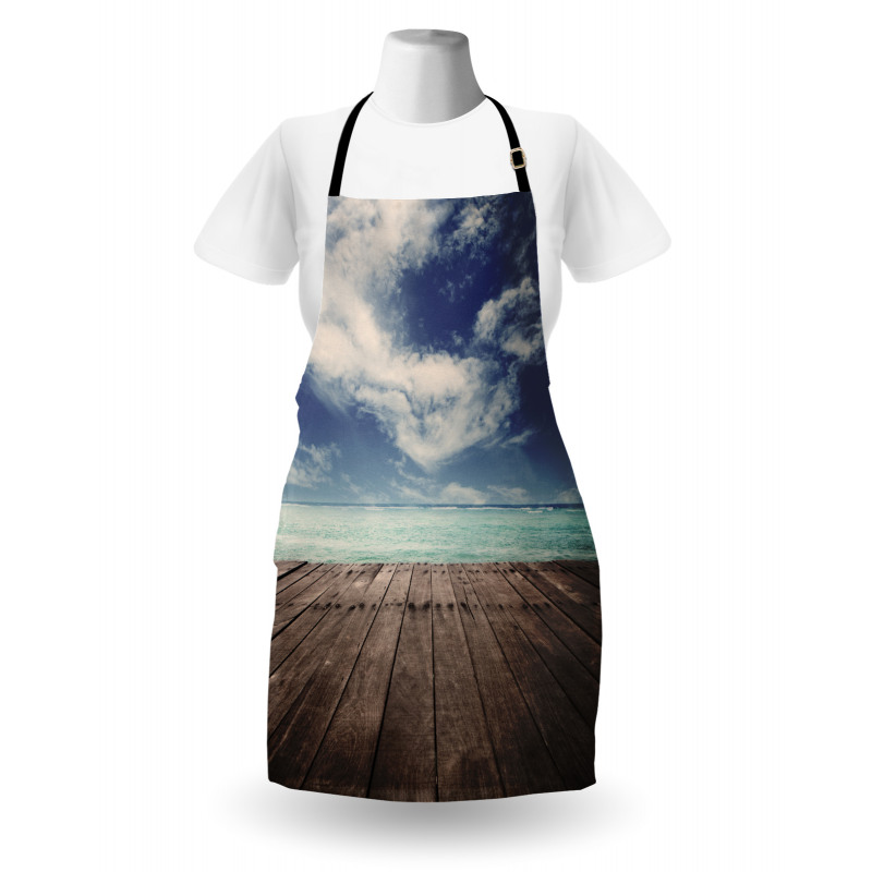 Ocean Cloudy Sky Wooden Pier Apron