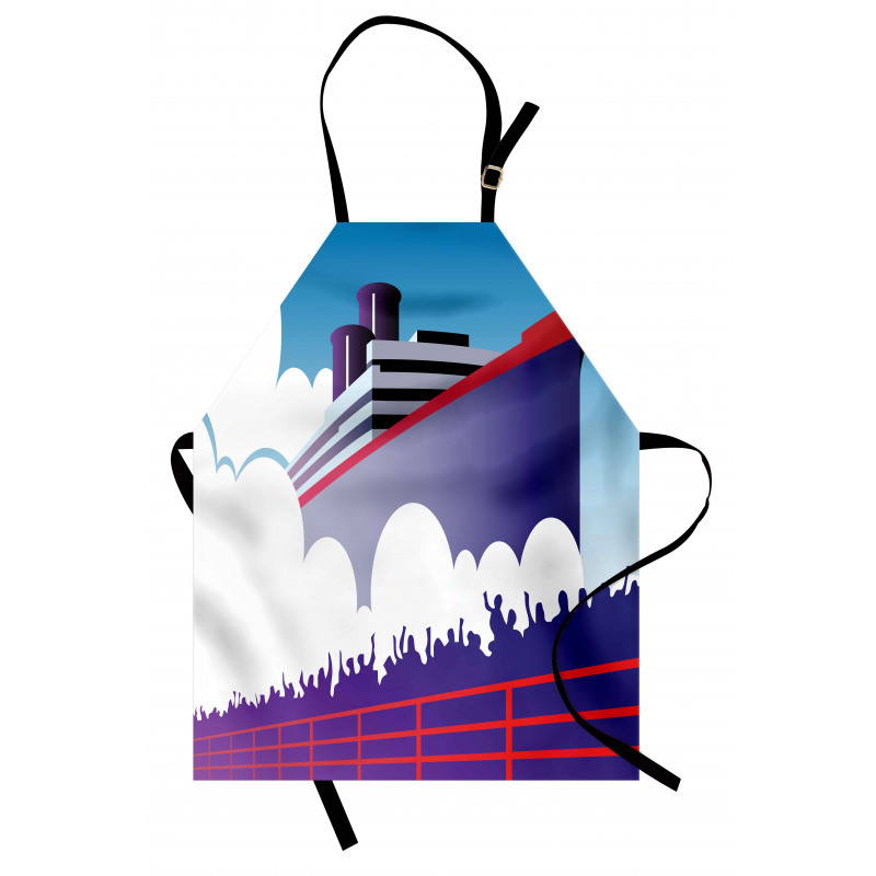 Large Ship with Harbor People Apron