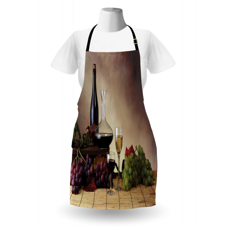 Grapes Wines Bottles Glasses Apron